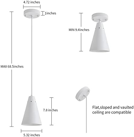 Dijiahua White Pendant Lights Kitchen Island,Dining Room Light Fixtures Over Table 3 Pack with Cone Metal Shade, Modern Farmhouse Mini Chandeliers,Adjustable Cord Hanging Lighting for Bar,Sink - Image 4