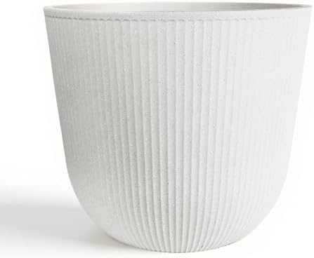 Worth Garden Round Large Planter Pot 1-Pack - 17.5" Dia x 15.5" H - Durable Plastic White Plant Tree Pots with Vertical Stripe Textured Finish, Drainage Hole for Indoor, Outdoor, Front Porch, Patio by WORTH