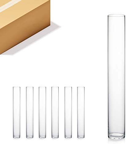 WGVI Quality Thick Weighted Tall Clear Cylinder Glass Vases, 4" W x 28" H, Flower Arrangement Floating Candle Holders Wedding Centerpieces Event Floral Container Display Décor, Bulk Wholesale, 6 Pcs by WGVInternational-OpusGlassware