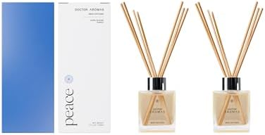 Doctor Aromas Premium Reed Diffuser Diffuser Glass Jar Set Elegant Scent for Home, Room or Bathroom and Fresh Air Scent Lasting Home Fragrance Over 90 Days (Pack of 2, Peace) by DOCTORAROMAS