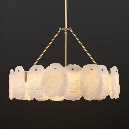 Alabaster Chandelier, D24in Round Spanish Marble Chandeliers for Dining Room, Adjustable Natural Marble Chandelier, Dining Chandeliers Over Table for Living Room, Bedroom, Bathroom, Kitchen, Foyer by Sucelating