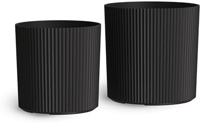 Mayne Haven 12in & 14in Round Fluted Modern Planter Set, Black, 2-Pack - Image 2