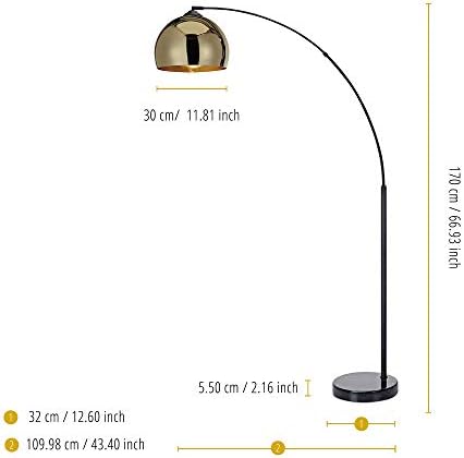 Teamson Home Arquer 66.93" Arc Floor Lamp for Living Rooms, Home Offices, Dining Rooms, Bedrooms with Faux Black Marble Base and Gold Bell Shade - Image 3