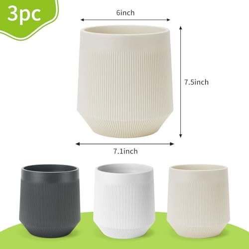 Plant Pots，Set of 3 Plastic Pots for Indoor Plants,Flower Pots Outdoor Planters with Drainage Hole and Seamless Saucer, White,Milky-Yellow,Gray - Image 4