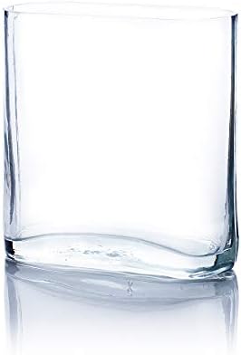 WGV Tall Rectangle Block Vase Bulk, Width 3", Length 7", Height 8", Clear Round Glass Floral Container Wedding Party Event Home Office Decor, 12 Pieces - Image 5