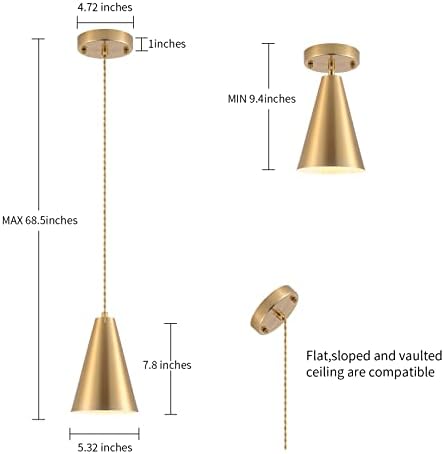 Gold Pendant Lights Kitchen Island,Dining Room Light Fixtures Over Table 3 Pack with Brushed Brass Cone Metal Shade, Modern Farmhouse Mini Chandeliers,Adjustable Cord Hanging Lighting for Bar,Sink - Image 4