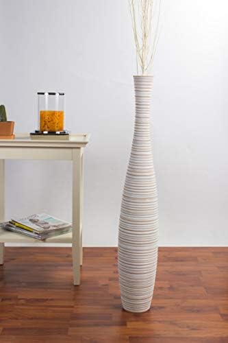 Leewadee Large White Wash Home Decor Floor Vase – Wooden 34 inches Tall Farmhouse Decor Flower Holder for Fake Plant and Pampas Grass - Image 4