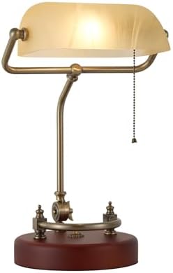 Bankers Lamp Traditional White Glass Desk Lamp Solid Wood Pull Chain Switch by NUSRAN
