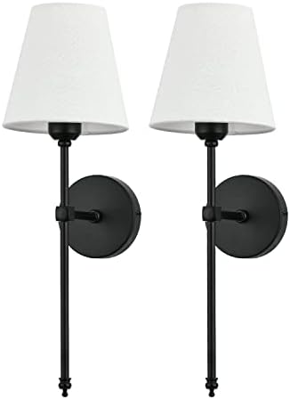 Bsmathom Wall Sconces Sets of 2, Rustic Industrial Wall Lamps, Hardwired Column Stand Sconces Wall Lighting, Bathroom Vanity Light Fixture with Fabric Shade for Bedroom Living Room Kitchen, Black by Bsmathom