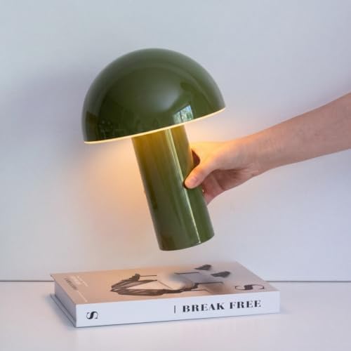 Brightech Celia Table Lamp – 10" Touch-Controlled Mushroom Accent Lamp, Cordless & Dimmable LED, Portable Bedside Accent Light, Recycled Sustainable Modern Lamp for Home Décor – Olive Green by Brightech