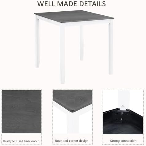 Harper & Bright Designs 5-Piece Counter Height Dining Table Set with 4 Chairs, Square Wooden Kitchen Table Set for 4, Modern Small Space Dining Room Set with Padded X-Back Chairs, Grey & White - Image 5