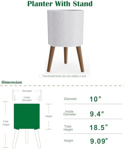10 Inch Plant Pot with Stand, Planter for Indoor Plants, Modern Large Flower Planter Pot with Drainage Holes for Outdoor, Matte White - Image 3