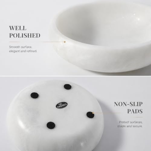 Koville Marble Decorative Bowl, 7.4" Natural Stone Bowl for Key Ring Jewelry Entryway Table Catch all, Aesthetic Modern Fruit Bowl for Kitchen Counter Home Coffee Table Decor Centerpiece(Namib Bianco) - Image 4
