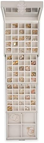 Glenor Co Earring Organizer Holder - 75 Small & 4 Large Slots Classic Jewelry Box with Drawer & Modern Closure, Mirror, 4 Trays Earrings, Ring or Chain Storage - PU Leather Case - Grey - Image 3