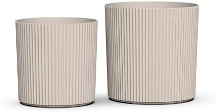 Mayne Haven 12in & 14in Round Fluted Modern Planter Set, Chai, 2-Pack - Image 2