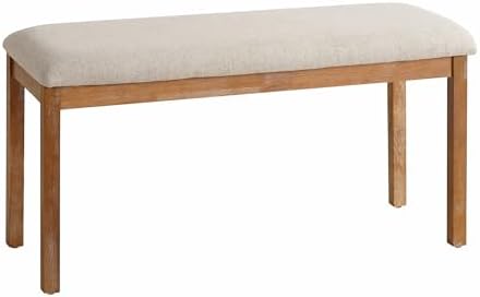 SIMTONAL French Country Dining Bench Wood, Vintage Farmhouse Bench, Fabric Upholstered Dining Chair, 1 Pieces, Light Oak by SIMTONAL