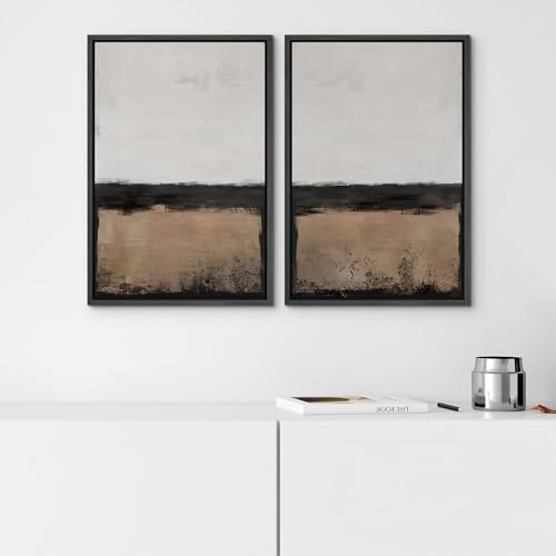 SIGNWIN Framed Canvas Print Wall Art Abstract Landscape Neutral Tones with Horizon Line Illustrations Modern Art Decorative Contemporary for Living Room, Bedroom, Office - 16"" x24 x2 Black - Image 4
