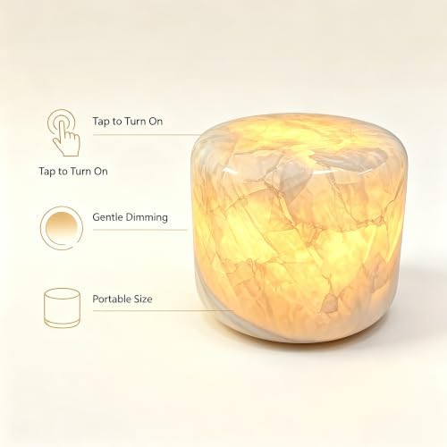 Marble Lamp Luxury Stone Table Lamp Type-C Rechargeable Touch Night Light Small Bedside Lamp Cordless Ambient Light for Home Decor, Bedroom, Living Room & Office (Glacier Jade) - Image 6
