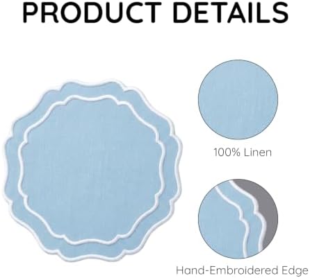 Linen Coasters for Drinks, Set of 6, 4.5 inch, Sky Blue - Image 4