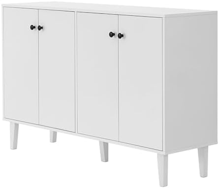 Panana Sideboard Buffet Cabinet Kitchen Storage Cabinet Living Room 4 Doors Console Table (White) by Panana