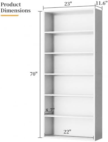 6-Tier Bookshelf, Modern Open Bookcase,6 Shelf Display Storage Shelves Floor Standing, 71 inches Tall Shelves for Home Office, White - Image 2
