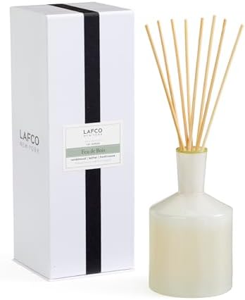 LAFCO New York Classic Reed Diffuser, Feu de Bois - 6 oz - Up to 3 Months Fragrance Life - Reusable Glass Vessel - Natural Wood Reeds - Made in The USA by Unknown