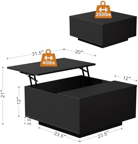 FABATO 31.5'' Lift Top Coffee Table Wood Center Table with Storage, Black - Image 5