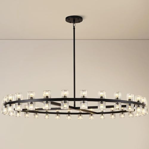 Modern 60 inch Black Round Chandelier, Extra Large Chandeliers Crystal Chandeliers for Living Room, Large Wagon Wheel Chandelier for Foyer, Staircase, Entrance,Includes Bulb by Knurldon