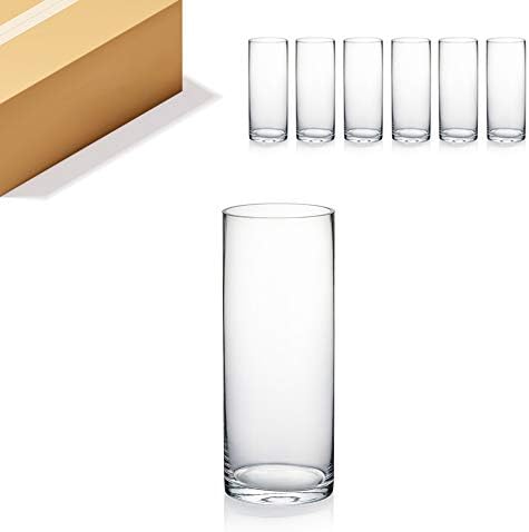 WGVI Quality Thick Weighted Clear Cylinder Glass Vases, 4" W x 10" H, Flower Arrangement Floating Candle Holders Wedding Centerpieces Terrarium Planter Floral Storage Container, Bulk Wholesale, 6 Pcs by WGVInternational-OpusGlassware