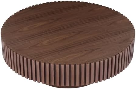 39" Round Drum Coffee Table with Sturdy Pedestal, Mid Century Modern - Image 3