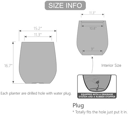16.9" H Wood-like Large Plastic Tall Planter with Drainage Holes and Plug - Image 2
