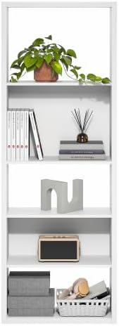 Furinno Viola 5-Tier Thick Frame Book Shelf, Adjustable Shelves, White - Image 7