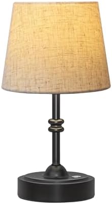 ONEWISH Small Cordless Lamp, Battery Operated Table lamp Dimmable, 4000mAh Rechargeable, Touch Bedside Lamp with Beige Linen Shade, 2700K Bulb Included, for Dining, Patio, Bathroom(Black) by onewish