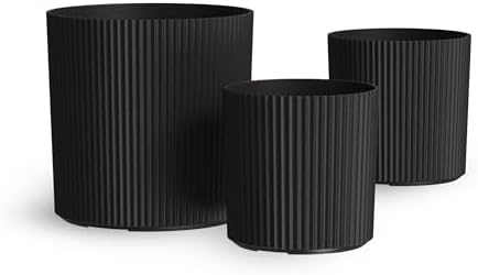 Mayne Haven Round Fluted Modern Planter Set, Black, 3-Pack - Image 2