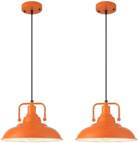 Farmhouse Pendant Light, 2 Packs 12.5inches Orange Kitchen Pendant Lights, Island Pendant Lights, Modern Pendant Lights, Pendant Light for Kitchen, Living Room, Bedroom, Hallway by SESIMENTLogoGoboProjector