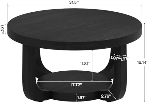 Tribesigns Round Coffee Table, 2-Tier Circle Coffee Table with Storage, Modern Wooden Accent Center Table for Living Room, Thick Tabletop & Base, Black - Image 2
