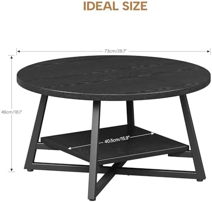 Coffee Table for Living Room, Round Coffee Table, Small Circle Coffee Table with Storage, Modern Wood Round Center Table for Home Office, Small Space, Easy Assembly, Black - Image 3