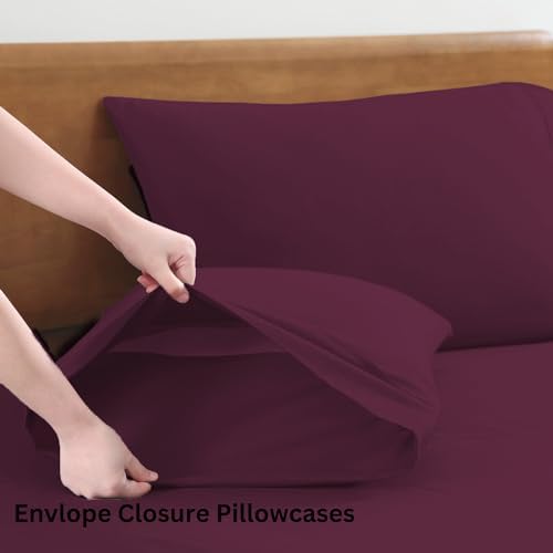 LANE LINEN King Sheets 100% Organic Cotton 4pc Percale Soft - Windsor Wine - Image 6