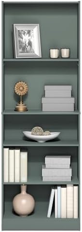Furinno Jaya 5-Tier Book Shelf with Adjustable Shelves, Light Sage - Image 7
