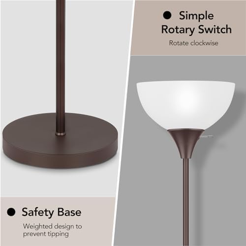 Coucrek Floor Lamp, LED Standing Lamps with White Plastic Shade, Corner Floor Lights for Living Room Bedroom, Rotary Switch, Bulb not Included, Brown - Image 4