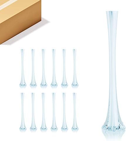 WGV Eiffel Tower Vase Bulk, Open 1.5", Height 24", (Multiple Sizes Choices) White Glass Floral Container with Sturdy Base, Flower Centerpiece for Wedding Event Home Decor, Arts Crafts, 12 Pieces by WGVInternational-OpusGlassware