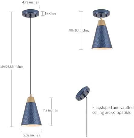 Dijiahua Blue Kitchen Pendant Lighting Over Island 3 Pack,Small Modern Farmhouse Chandeliers Navy Hammered Metal Shade,Mini Vintage Adjustable Cord Hanging Ceiling Lamp Fixtures Over Sink - Image 4