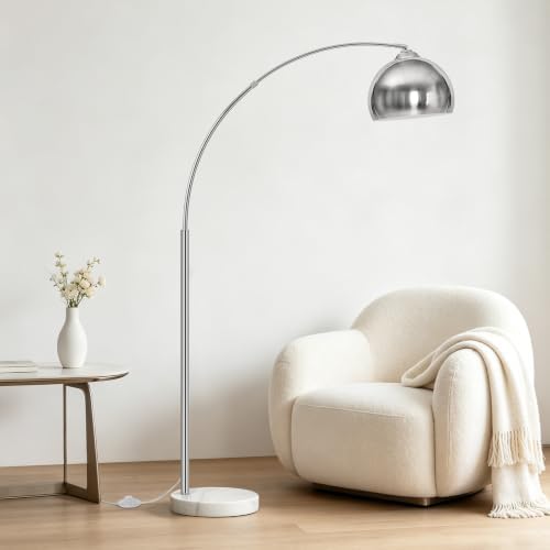 Arc Floor Lamp for Living Room, Modern Chrome Floor Lamp with Marble Base by Seasidevillage