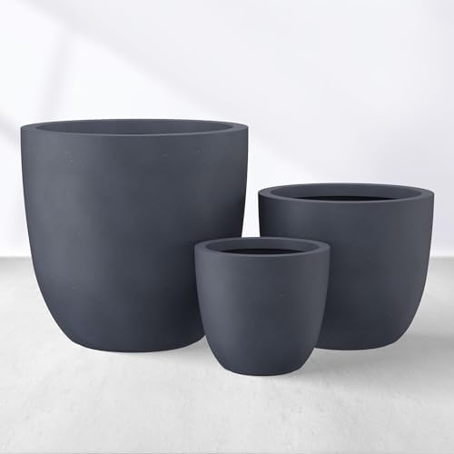 Kante Set of 3 Charcoal Concrete Bowl Planters 18" 14" 10" Dia by Unknown