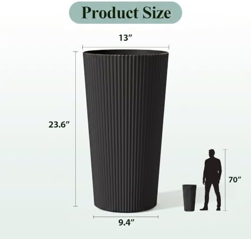 24" Tall Planters for Outdoor Plants with Insert, Set of 2 Black - Image 2