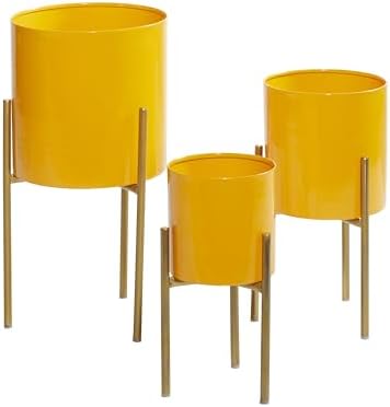 Deco 79 Metal Indoor Outdoor Planter Large Planter Pot with Removable Stand, Set of 3 Planters 12", 14", 18"H, Yellow - Image 2
