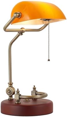 Bankers Lamp Traditional Orange Desk Lamp Solid Wood Pull Chain Switch by NUSRAN