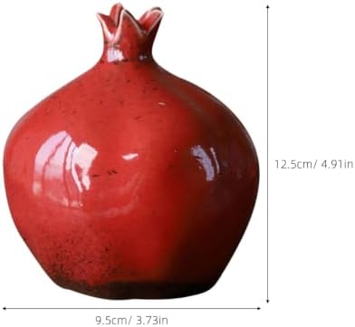 VOSAREA Glazed Ceramic Pomegranates Bud Vase, Pomegranate Home Decor Creative Flower Vase Fake Pomegranate Fruit Table Centerpiece Art Craft Ornament Housewarming Gift B, 12.50X9.50X9.50CM, Red - Image 2
