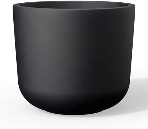 Kante Accent Round Capsule Black Concrete Planter 11" Dia, Outdoor by Unknown