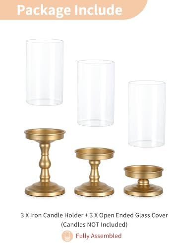 NUPTIO Hurricane Glass Candle Holders: Matte Gold, Set of 3 - Image 6
